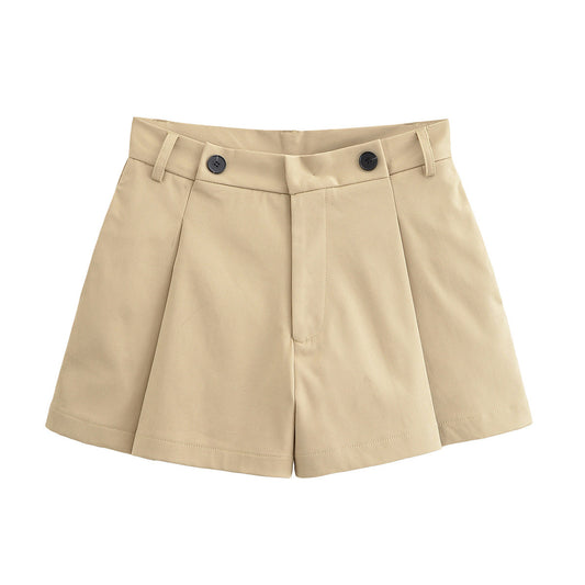 Bea | Elegant Tailored Shorts Khaki Pleated High Waisted