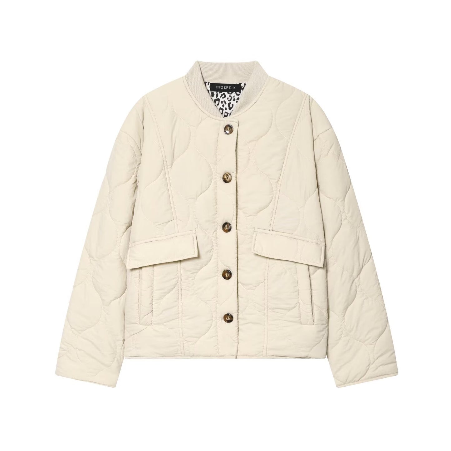 Opal | Quilted Jacket Cream Collarless Button Front Padded