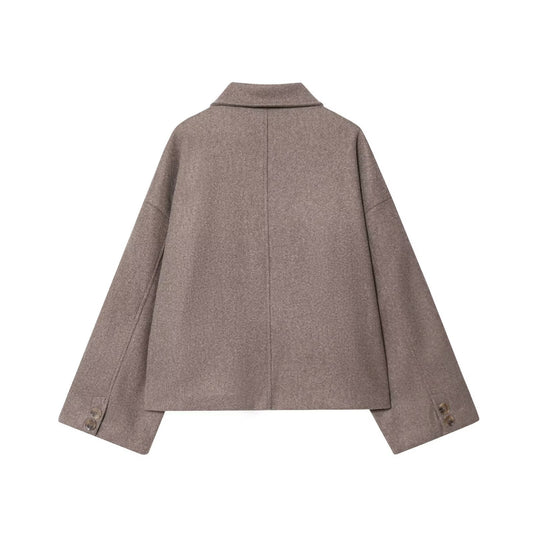 Ines | Autumn Cropped Jacket Beige Wide Sleeve Collared