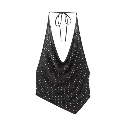 Kira | Mesh Top Black Halter Neck Polka Dot Sheer
