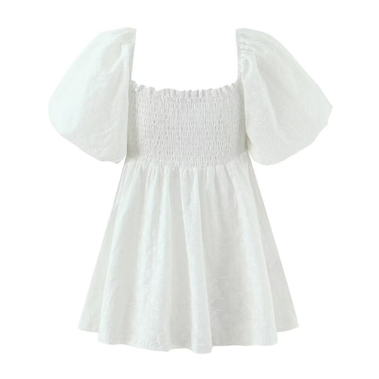 Posy | Summer Puff Sleeve Smock Dress White
