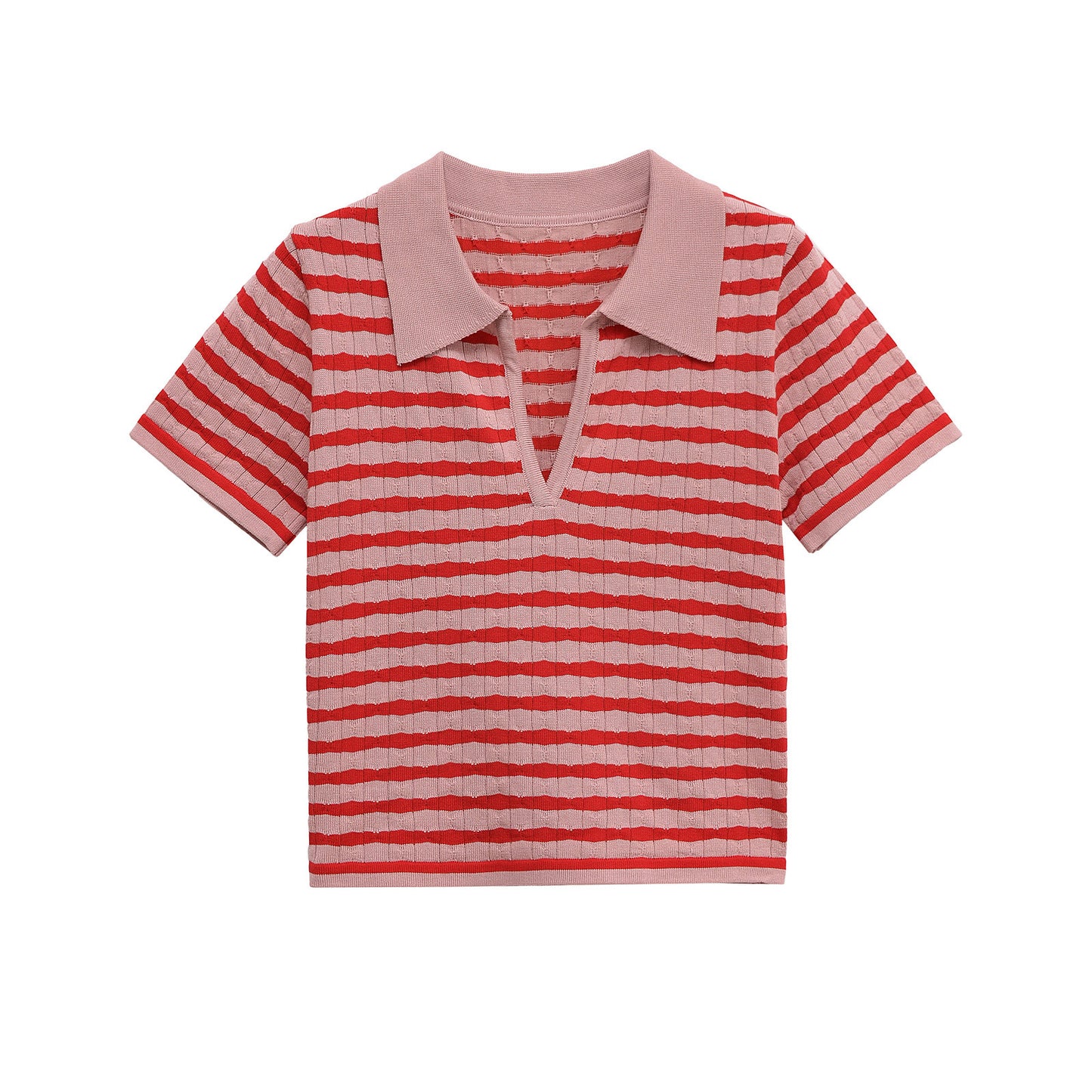 Phoebe | Flattering Ribbed Knit Striped Polo Top