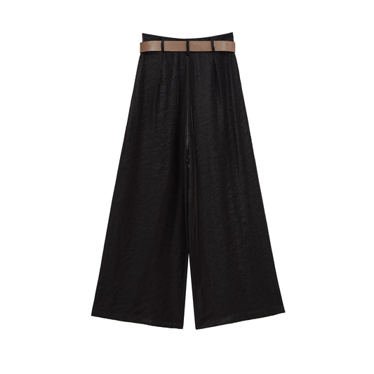 Margot | Wide Leg Pleated Pants Black Belted High Waisted