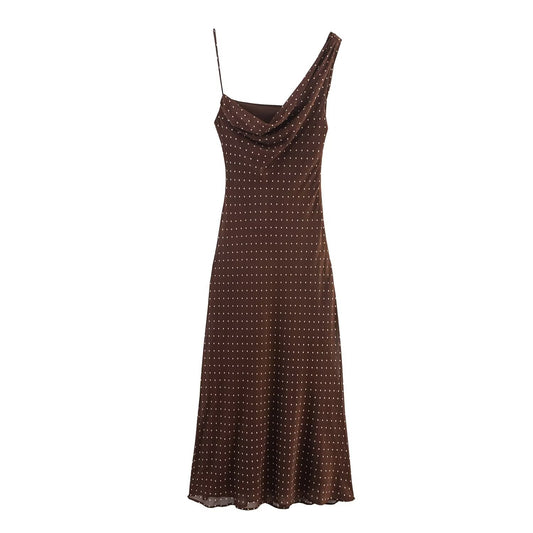 Noa | Elegant Polka Dot Midi Dress Brown