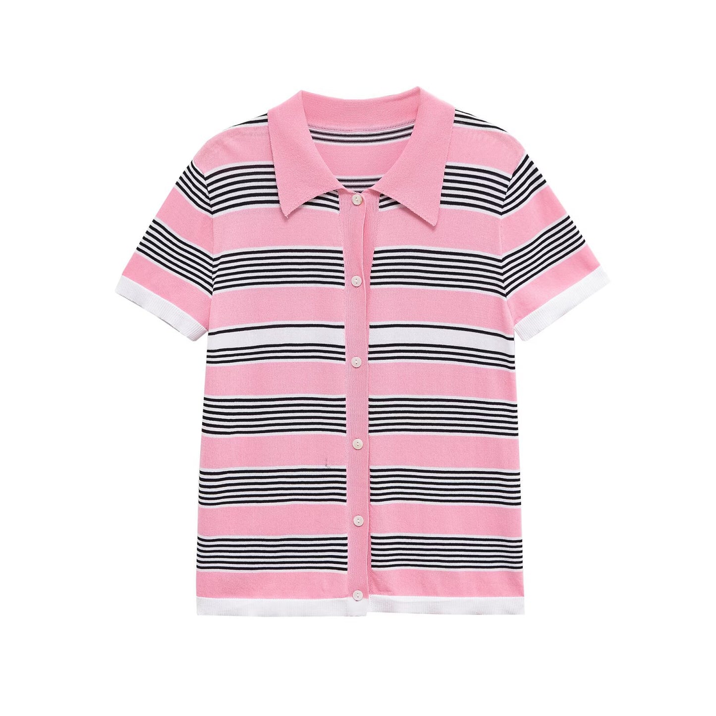 Daisy | Chic Striped Knit Short Sleeve Polo Top