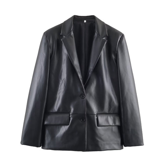 Margot | Faux Leather Blazer Black Oversized Long Sleeve