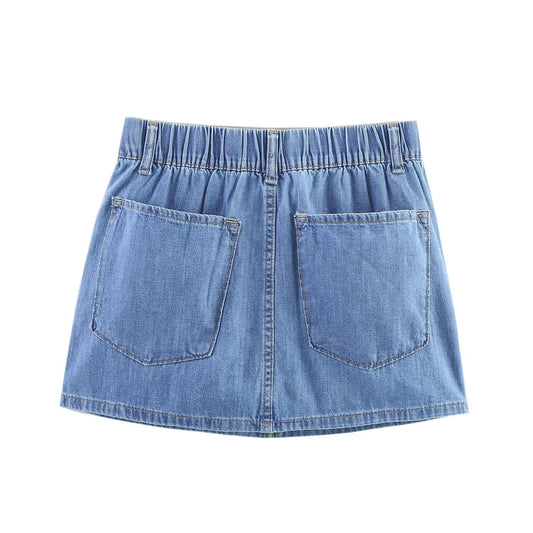 Rosa | Denim Mini Skirt Light Blue Drawstring