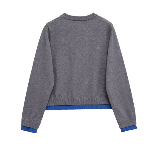 Margot | Fitted Cardigan Gray Long Sleeve Blue Trim Button Front