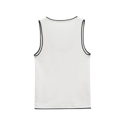 Wren | White Tank Top Black Contrast Trim Sleeveless Fitted