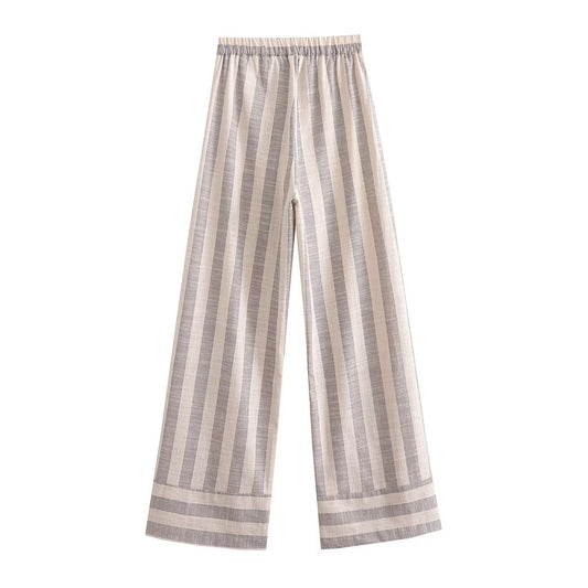 Asana | Wide Leg Striped Linen Trousers Cream