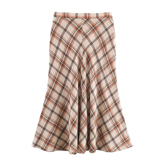 Viola | Autumn Maxi Skirt Beige Check A Line Flared