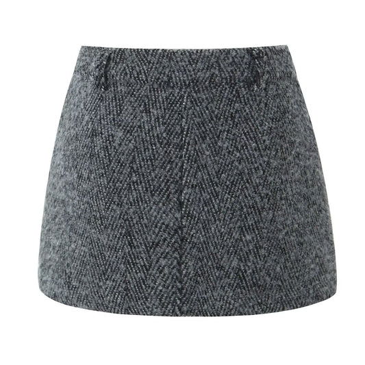 Vera | A Line Mini Skirt Gray Herringbone Tweed