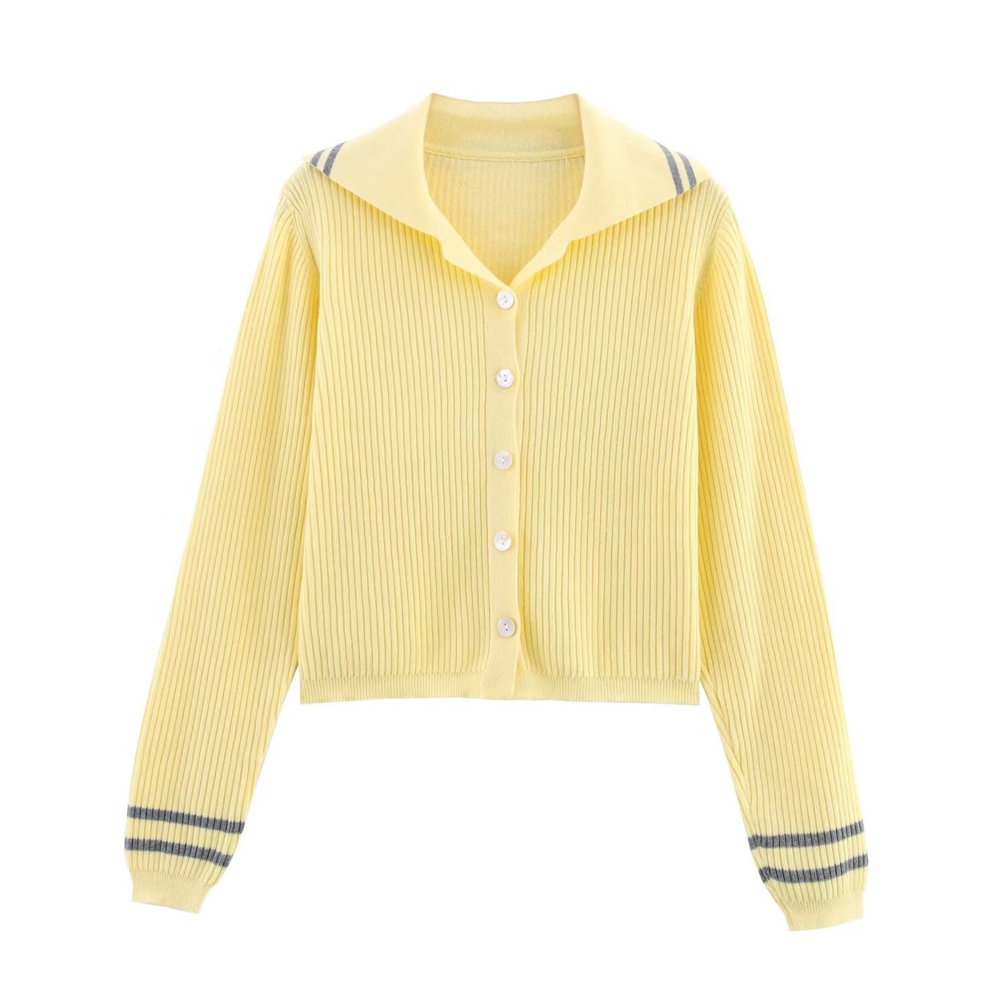 Thea | Ribbed Button Down Shirt Yellow Long Sleeve Collared