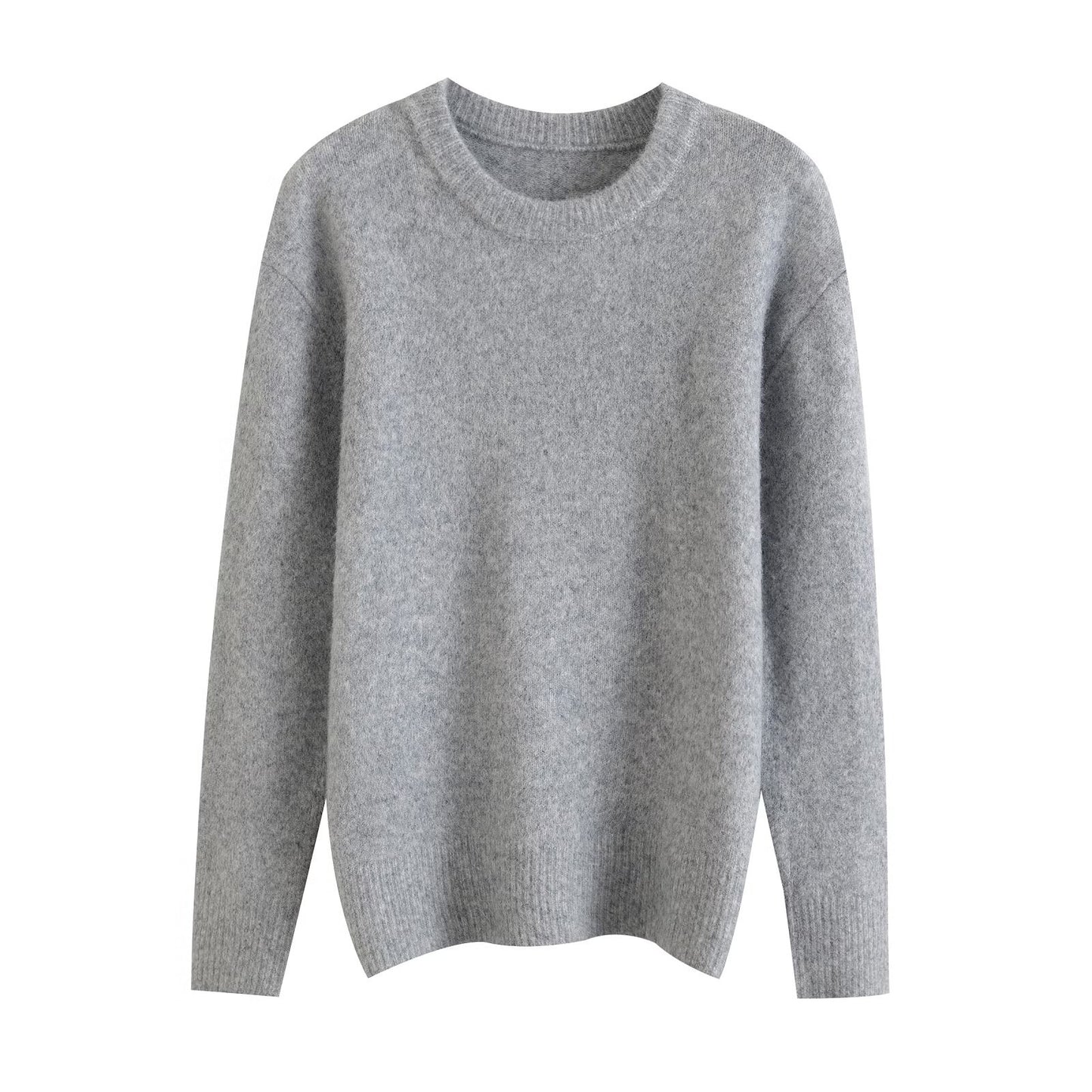 Camille | Winter Knitted Top Grey Long Sleeve Crew Neck