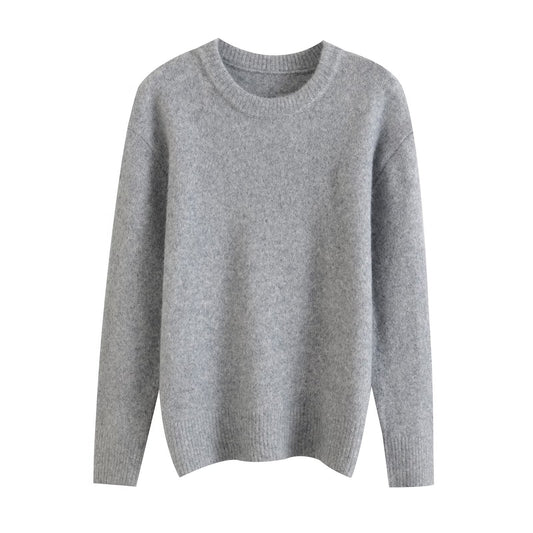 Thea | Crew Neck Knit Sweater Gray Long Sleeve