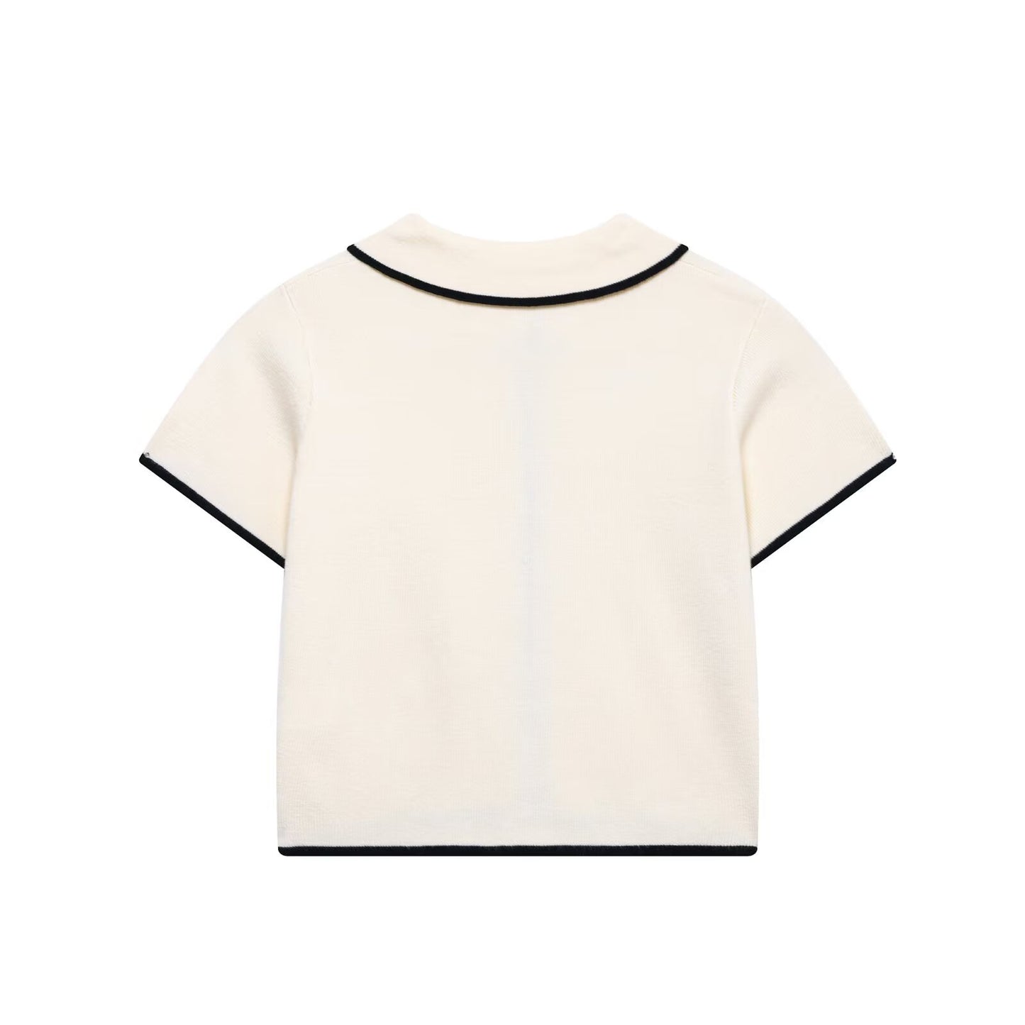Cora | Elegant Contrast Trim Knitted Top Cream Short Sleeve Cropped