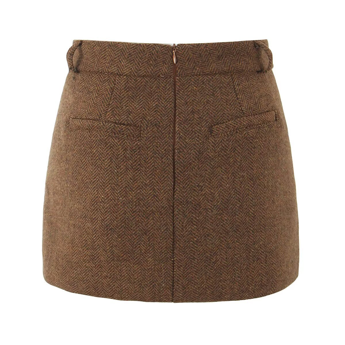 Mira | Mini Skirt Brown Tailored Fitted Herringbone