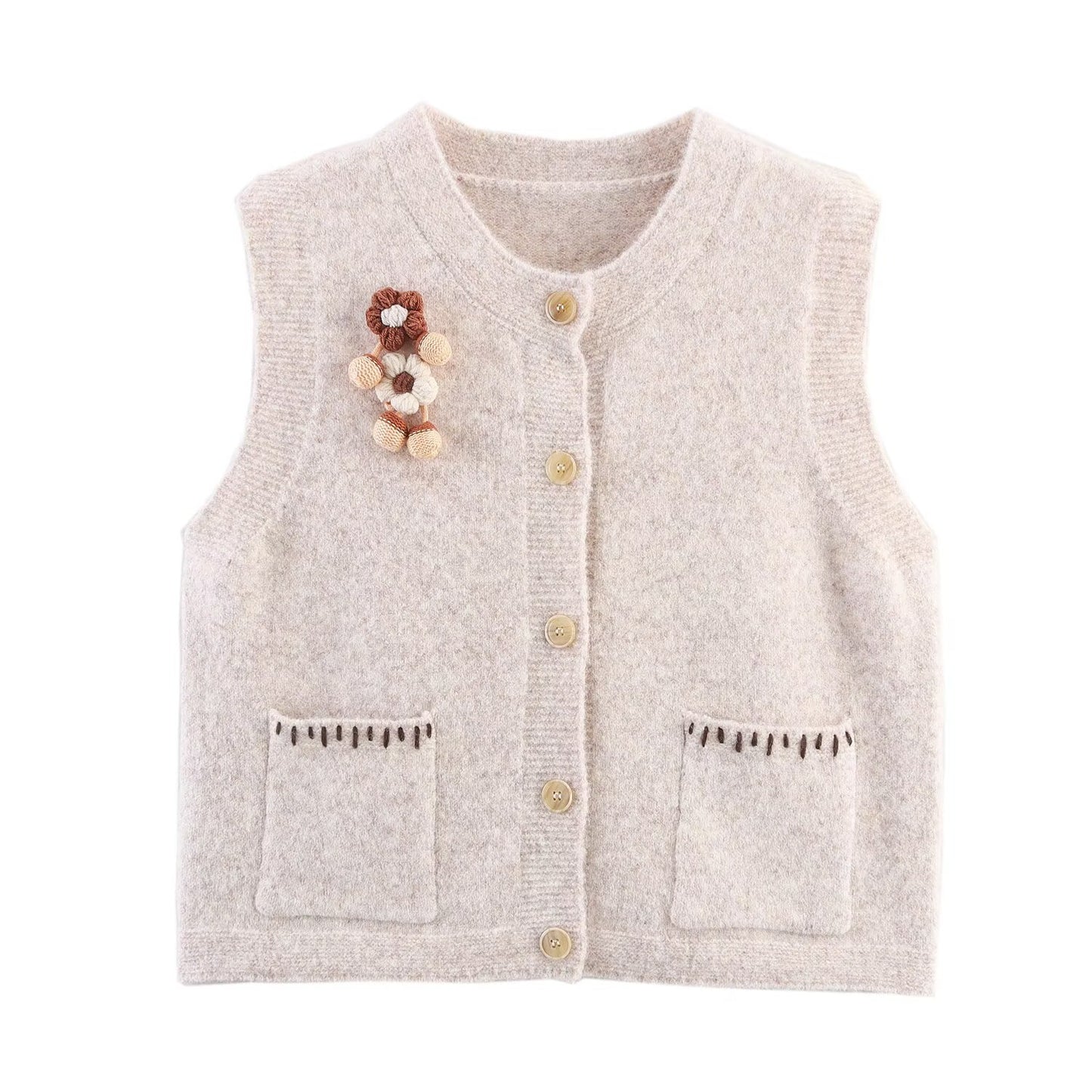 Sia | Sleeveless Blazer Cream Vest Top Pocket Detail