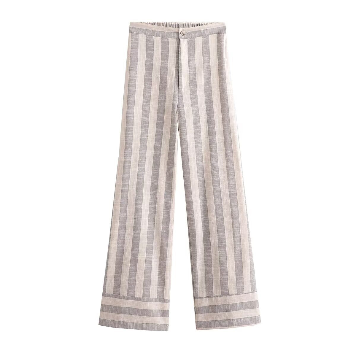 Asana | Wide Leg Striped Linen Trousers Cream