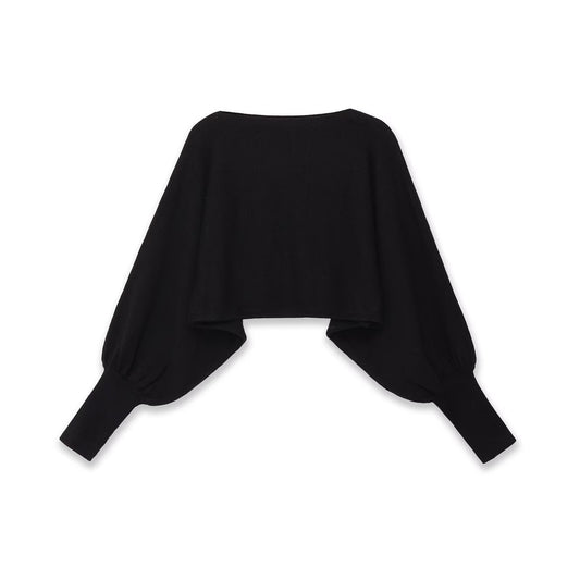 Uma | Black Blouse Long Sleeve Cropped Batwing Boat Neck