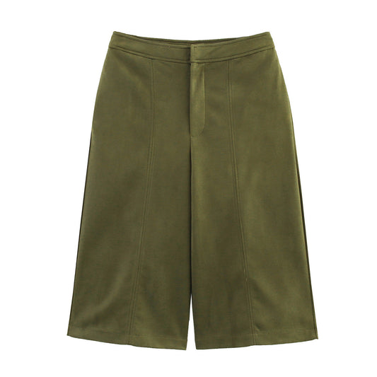 Thea | Wide Leg Culottes Olive High Waisted Tailored