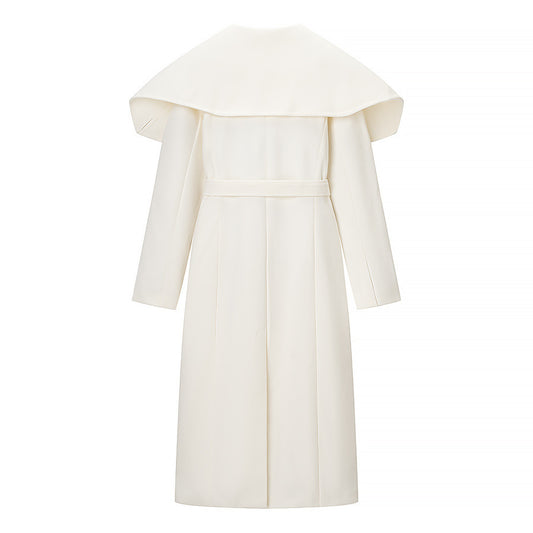 Tess | Elegant Belted Coat Cream Long Sleeve Peplum Collar