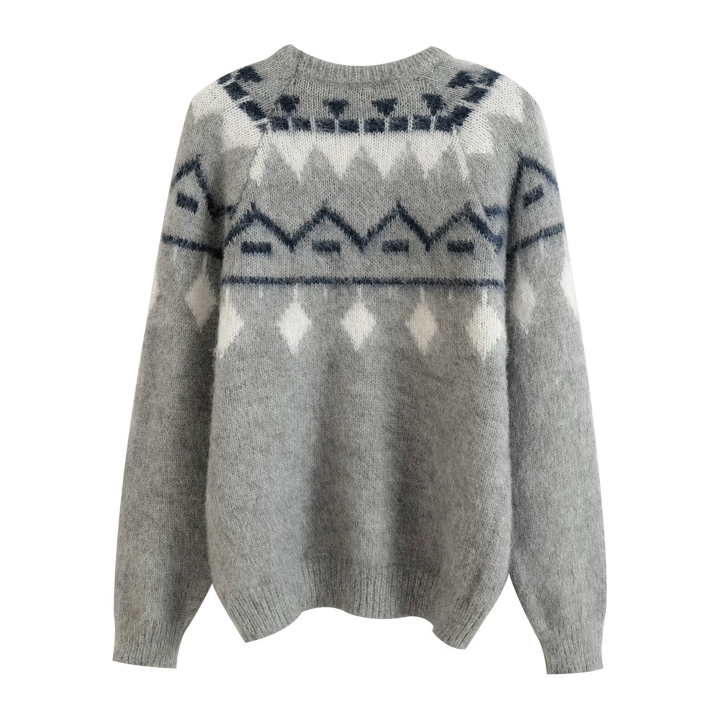 Maren | Cozy Fair Isle Crew Neck Sweater Gray Blue
