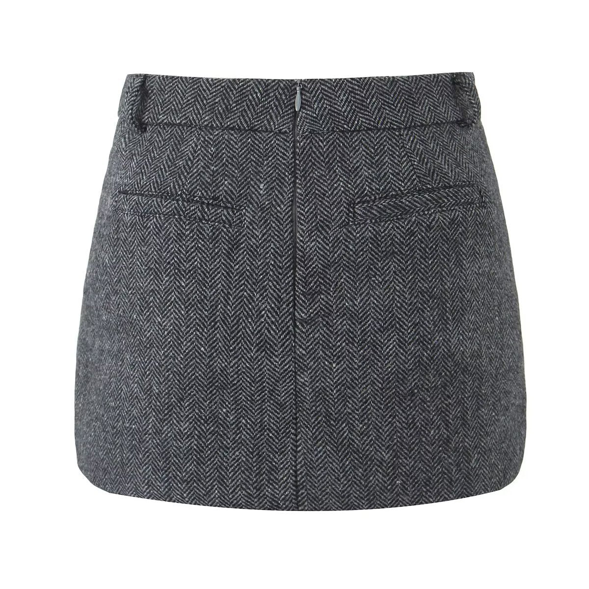 Mira | Mini Skirt Brown Tailored Fitted Herringbone