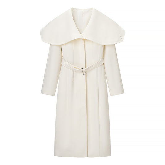 Tess | Elegant Belted Coat Cream Long Sleeve Peplum Collar