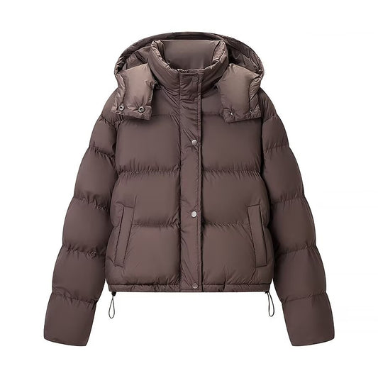 Uma | Winter Cropped Puffer Jacket Brown Hooded Quilted Padded