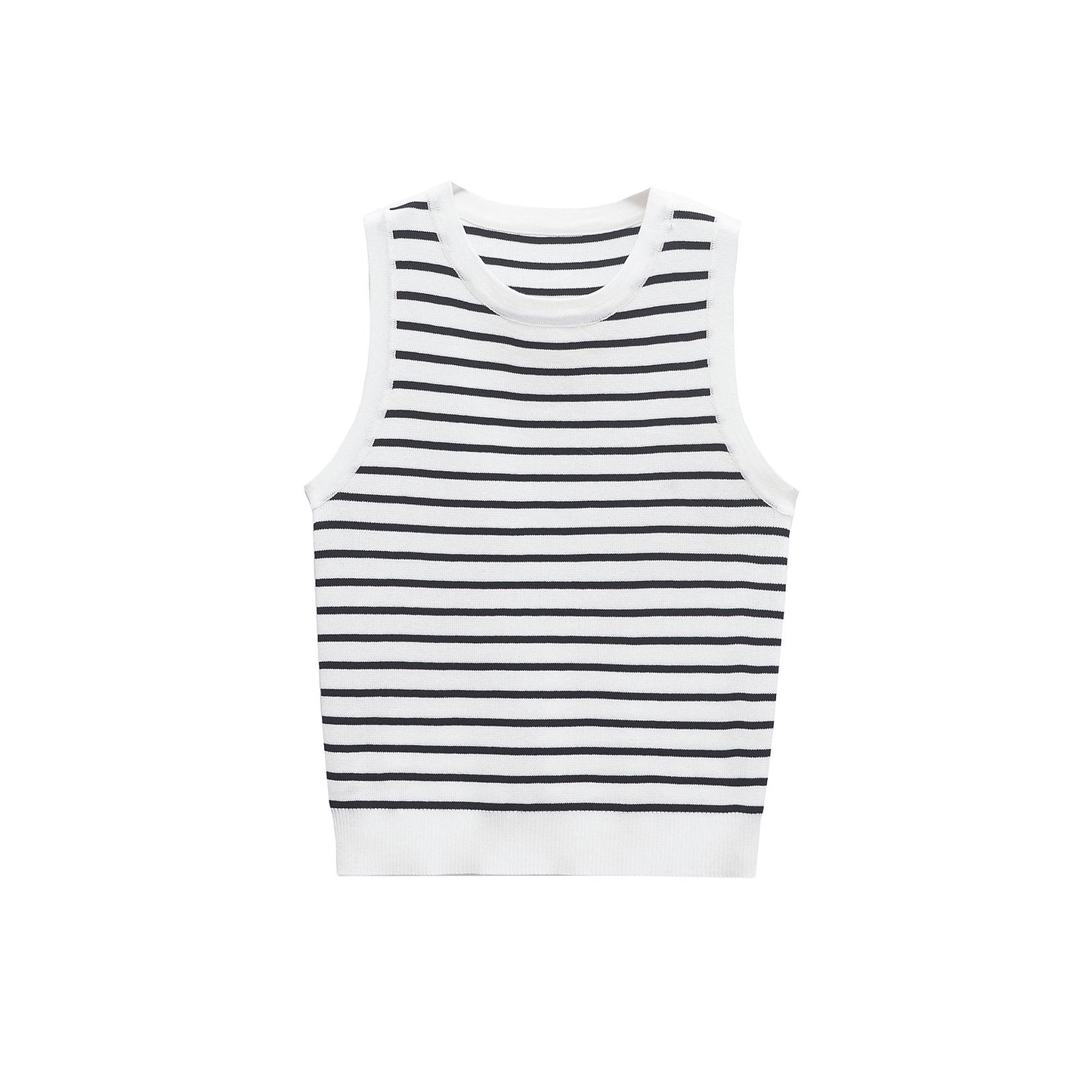 Yara | Striped Knitted Tank Top White Sleeveless Fitted Ribbed