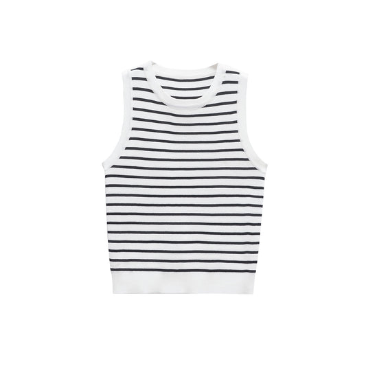 Yara | Striped Knitted Tank Top White Sleeveless Fitted Ribbed