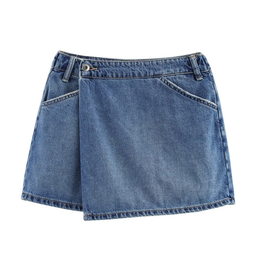 Lena | Denim Mini Skirt Blue Wrap Asymmetric Vintage Wash