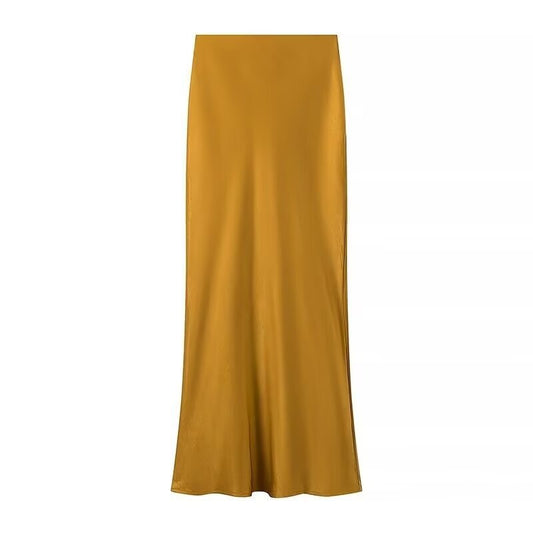 Xena | Elegant Satin Maxi Skirt Brown