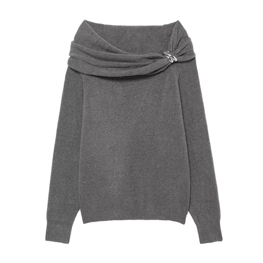 Vera | Off Shoulder Long Sleeve Top Gray Twist Detail
