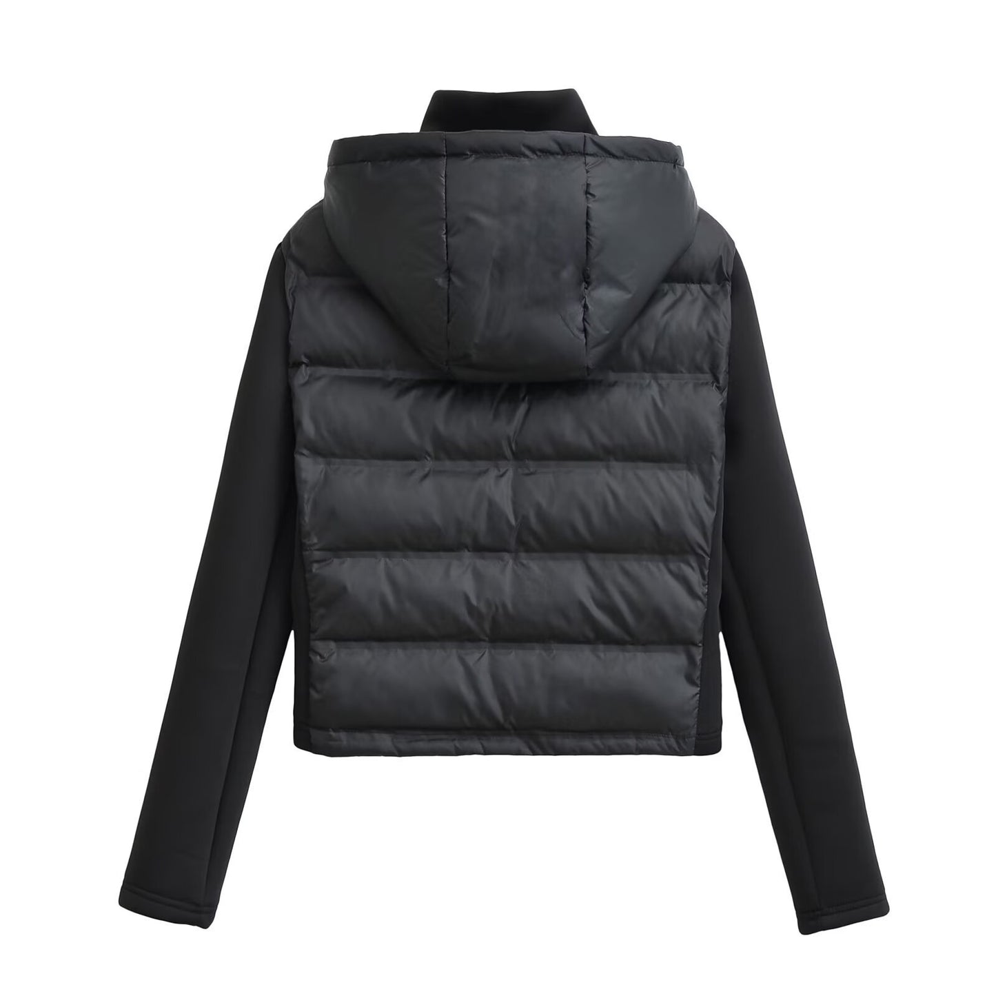 Etta | Cropped Puffer Jacket Black Hooded Quilted Zip Up