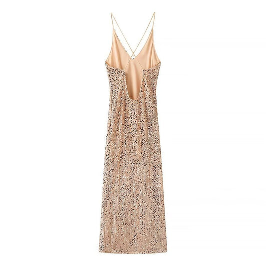 Hope | Sequin Split Leg Maxi Dress Gold