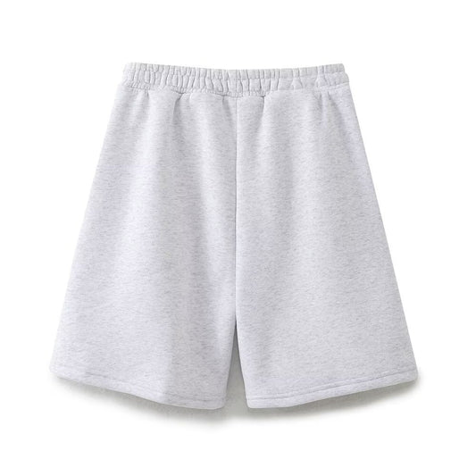 Mira | Cotton Bermuda Shorts Gray Printed Slogan Relaxed