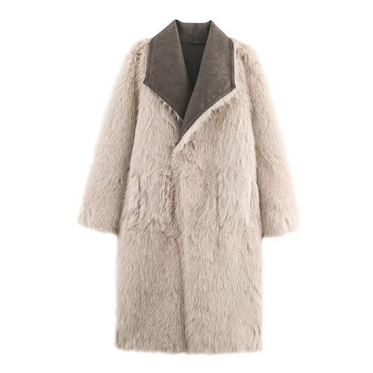 Freya | Long Faux Fur Coat Cream Oversized Collar