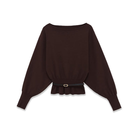 Flora | Smart Casual Peplum Blouse Brown Long Sleeve Belted