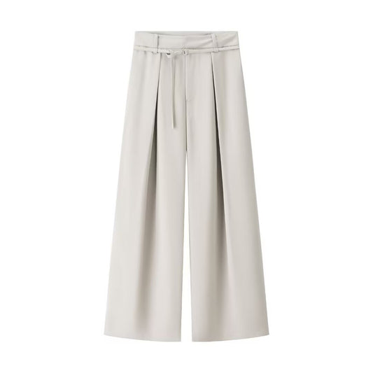 Opal | Elegant Wide Leg Trousers Cream Pleated Belted