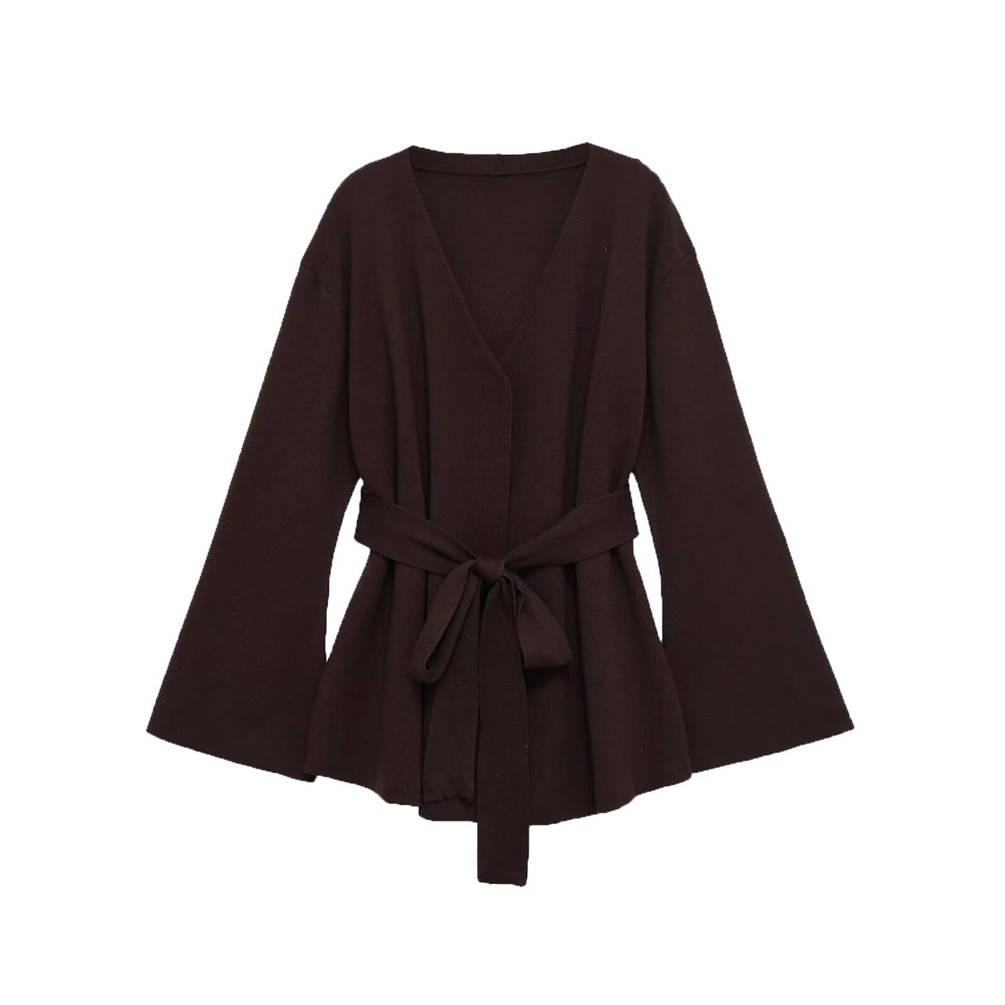 Orla | Elegant Wrap Blouse Brown Long Sleeve Belted V Neck