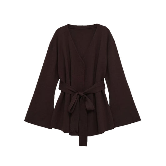Margot | Wrap Blouse Black Long Sleeve Belted V Neck