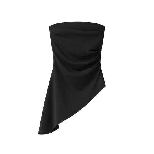 Ines | Elegant Strapless Top White Bandeau Ruched Fitted