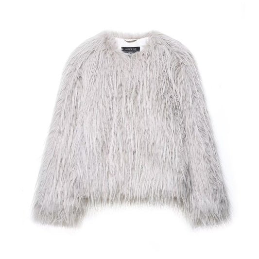 Vera | Fluffy Faux Fur Jacket Gray Cropped