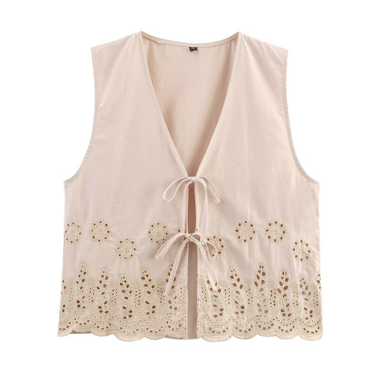 Nola | Eyelet Lace Cardigan Black Sleeveless Tie Front