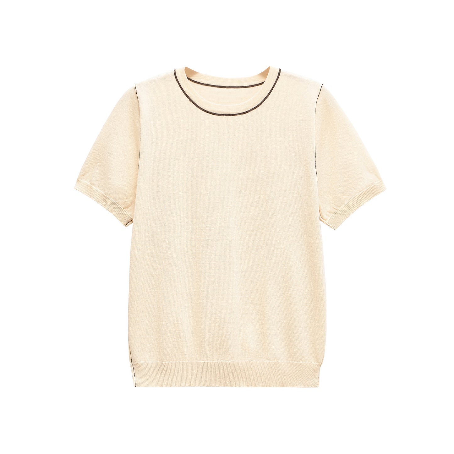 Briar | Knitted Top Brown Short Sleeve Crew Neck Contrast Trim