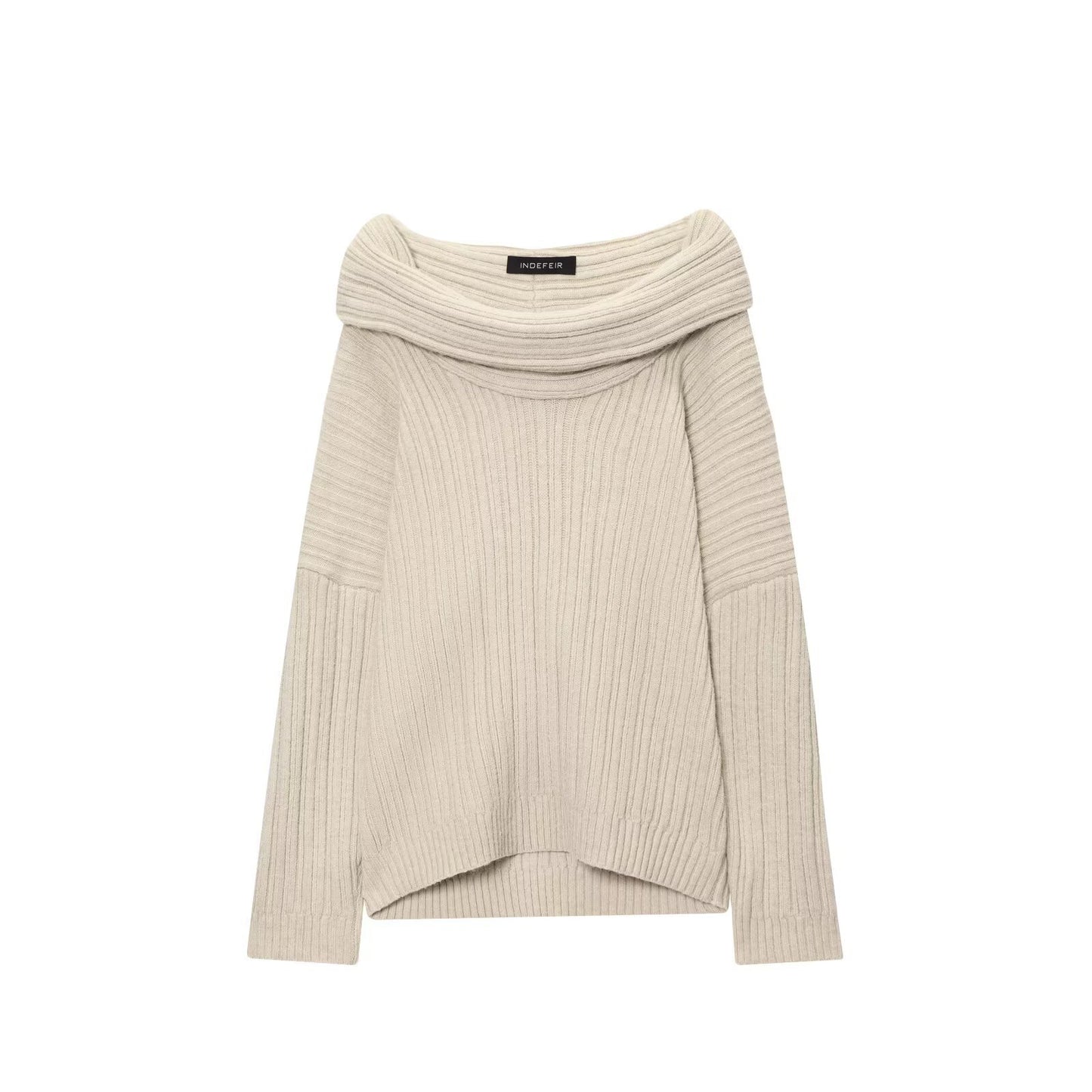 Ada | Off Shoulder Knitted Top Grey Long Sleeve Ribbed