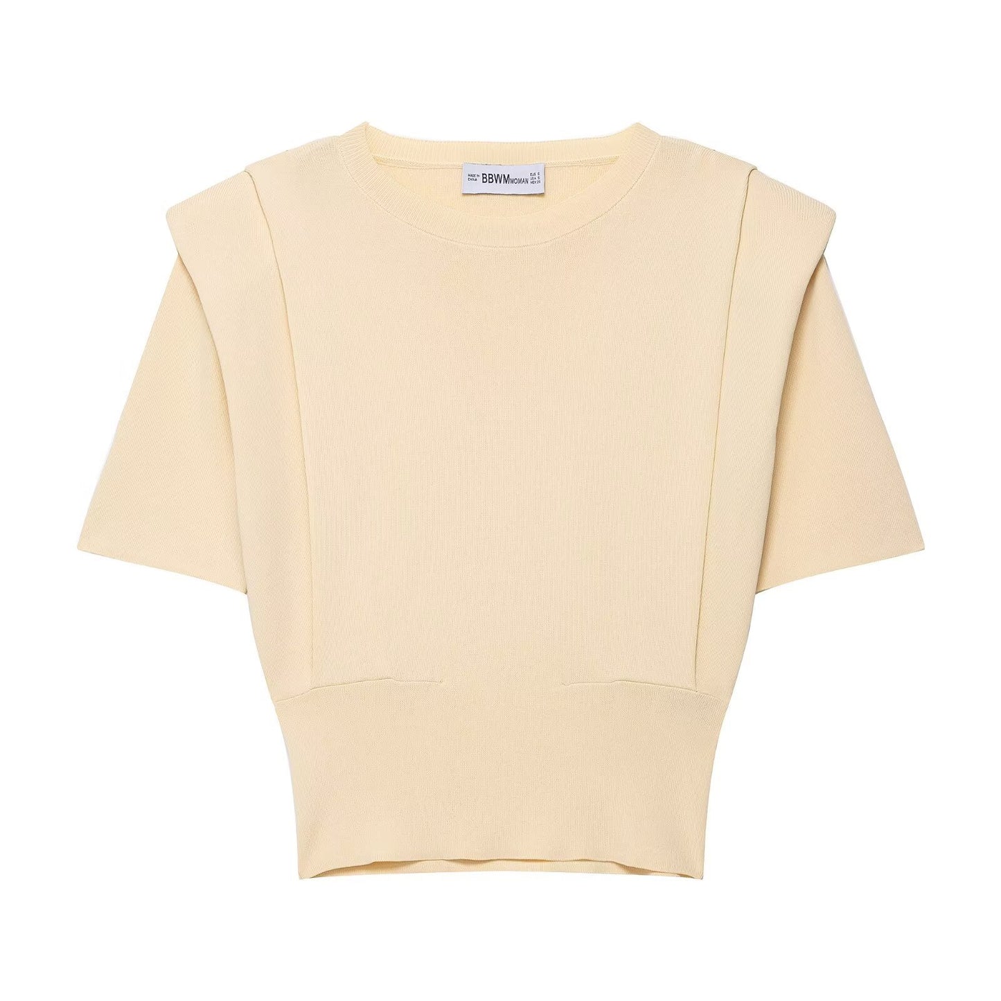 Vera | Ribbed Puff Sleeve Top Cream Short Sleeve Fitted