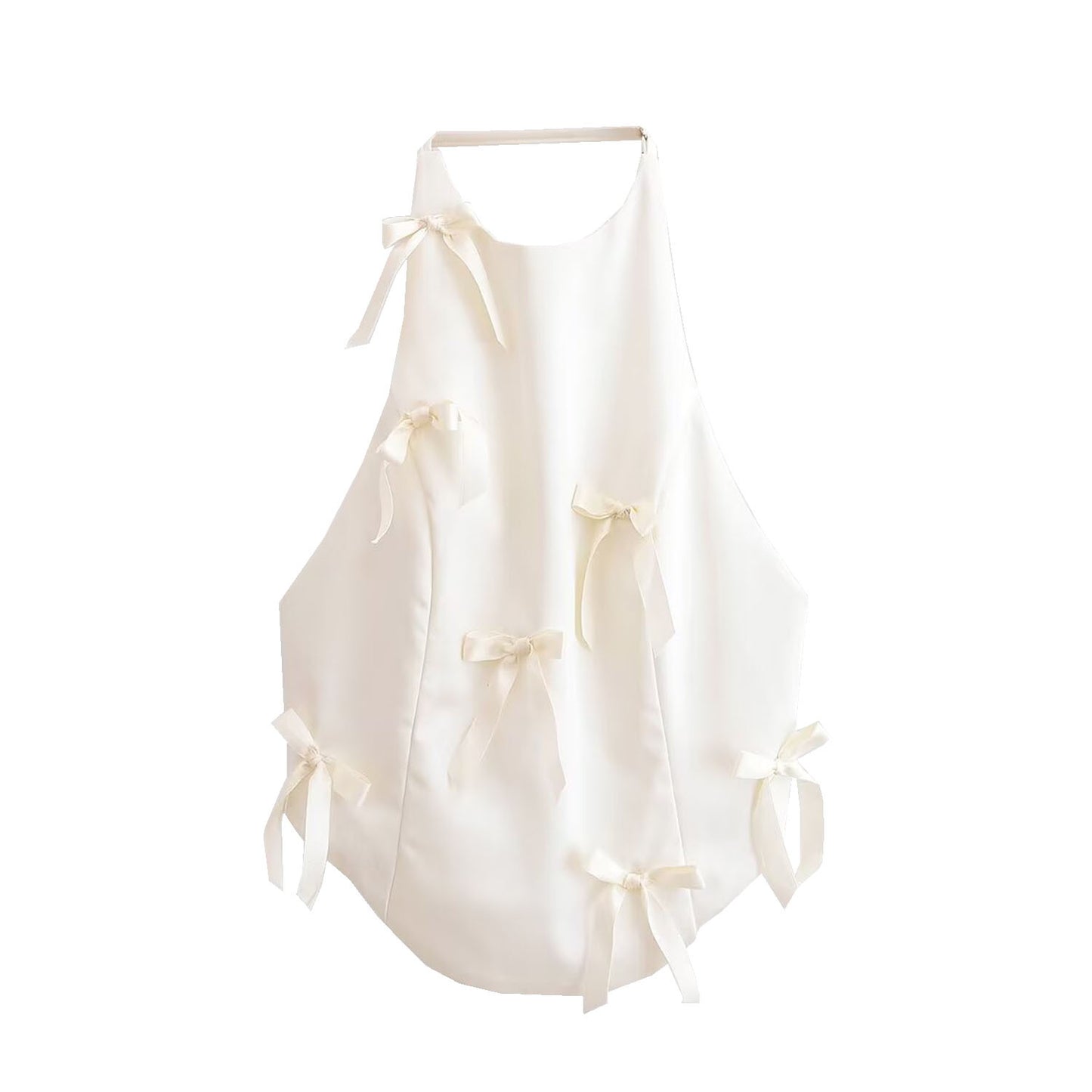 Vera | Coquette Halter Top White Satin Bow Detail Sleeveless